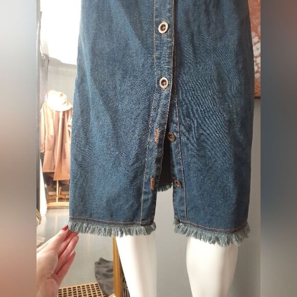 Vintage Stretch Cotton Dark Wash Denim Midi Dress - Picture 7 of 16